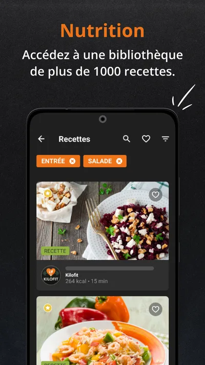 Écran Nutrition de l'app Kilofit