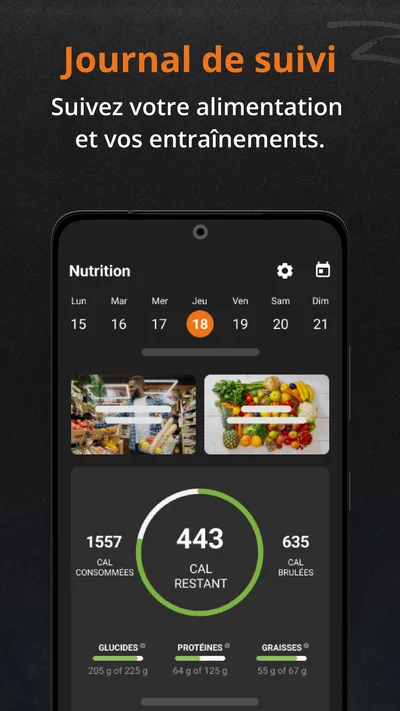 Écran Journal de suivi de l'app Kilofit